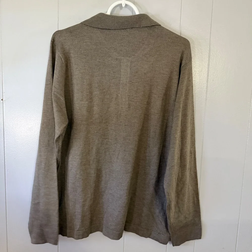 Magaschoni Polo Sweater Mens Medium Taupe Long Sleeve Wool‎ Blend Knit 4684